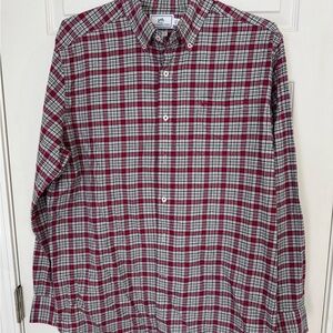 Southern Tide Red and Gray Plaid Button Down Shirt